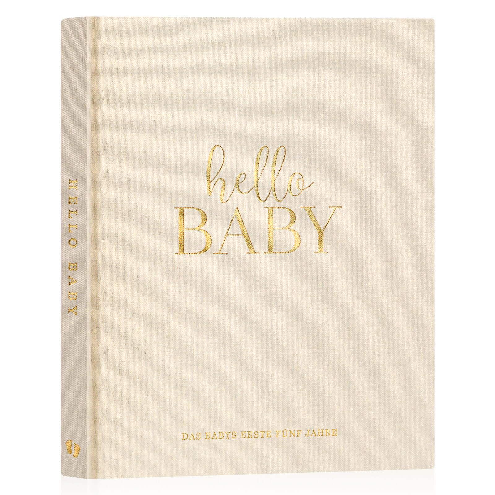 Lanpn Hello Baby First 5 Year Baby Diary for Girls Boys - Linen Hardcover Baby Diary to Enter Baby Book for New Parents - Baby Album Baby Memory Book Gift (Beige, 154 Pages)
