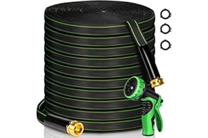 Ahititi Garden Hose 100 ft Water Hose Flexible Heavy Duty Outdoor Lightweight No Kink Long Non-Expandable High Pressure Flat Hoses Pipe 100’ Strong 3/4’’ Brass Fitting for Outside Yard Lawn Car Wash
