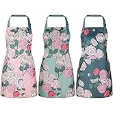 tesaiue 3 Pack Floral Aprons for Women with 2 Pockets, Galentine's Day Women Apron Waterproof Adjustable Cooking Aprons for Kitchen, Gardening, Baking, Salon Apron Gift for Mom Wife Sister Grandma