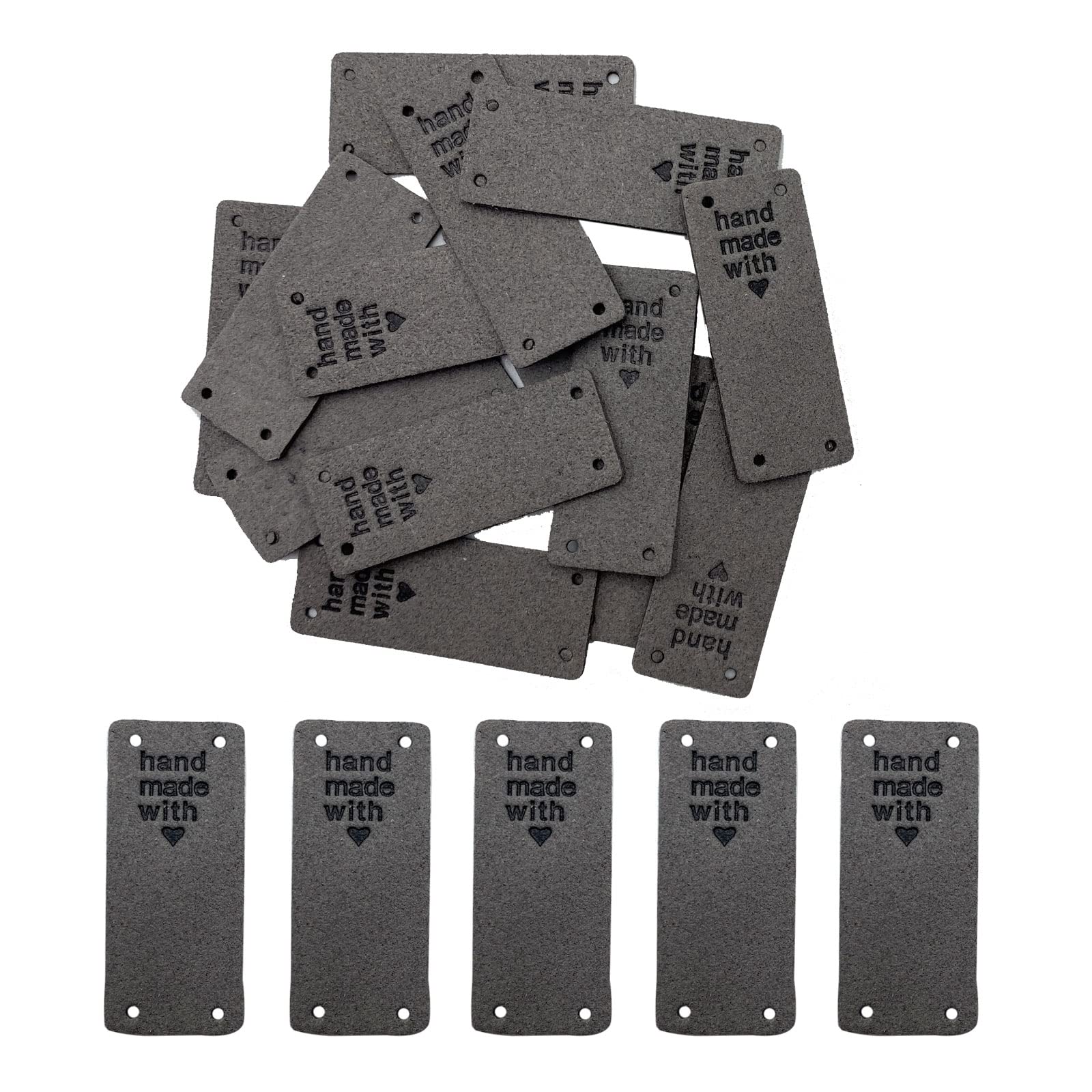 WiYould 40 Pcs PU Leather Label Faux Leather Handmade Sew on Tag Label Handmade Embossed Tag Embellishment Crochet Knit DIY Jeans Bags Shoes Hat Apparel Accessories(Love, Grey)