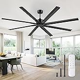 ZMISHIBO 84 Inch Industrial DC Motor Ceiling Fan, Large Ceiling Fan with 8 Reversible Blades, 3 Downrods, 6-Speed Remote Cont