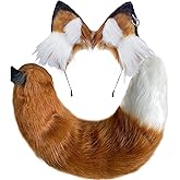 ZRREMRE Fox Ears and Tail Gear Stuffed Animal Wolf Dog Ears Therian Tails New Fluffy Kids Women Grils Cosplay Costume