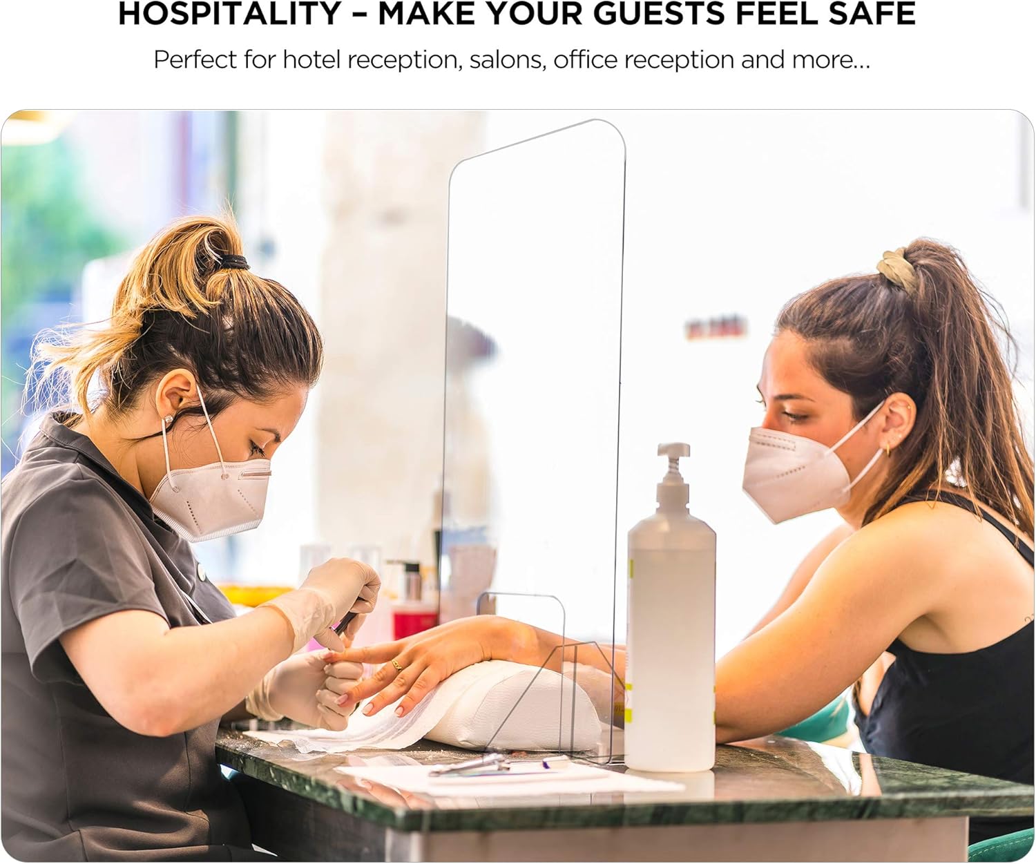 Sneeze Guard Plexiglass Barrier for Counter 48 x 32 Inch Wide Acrylic Shields Clear View Portable Protective Plastic Divider Stand for Cashier Protection at Reception Table Desk Nail Salon Desktop: Home Improvement