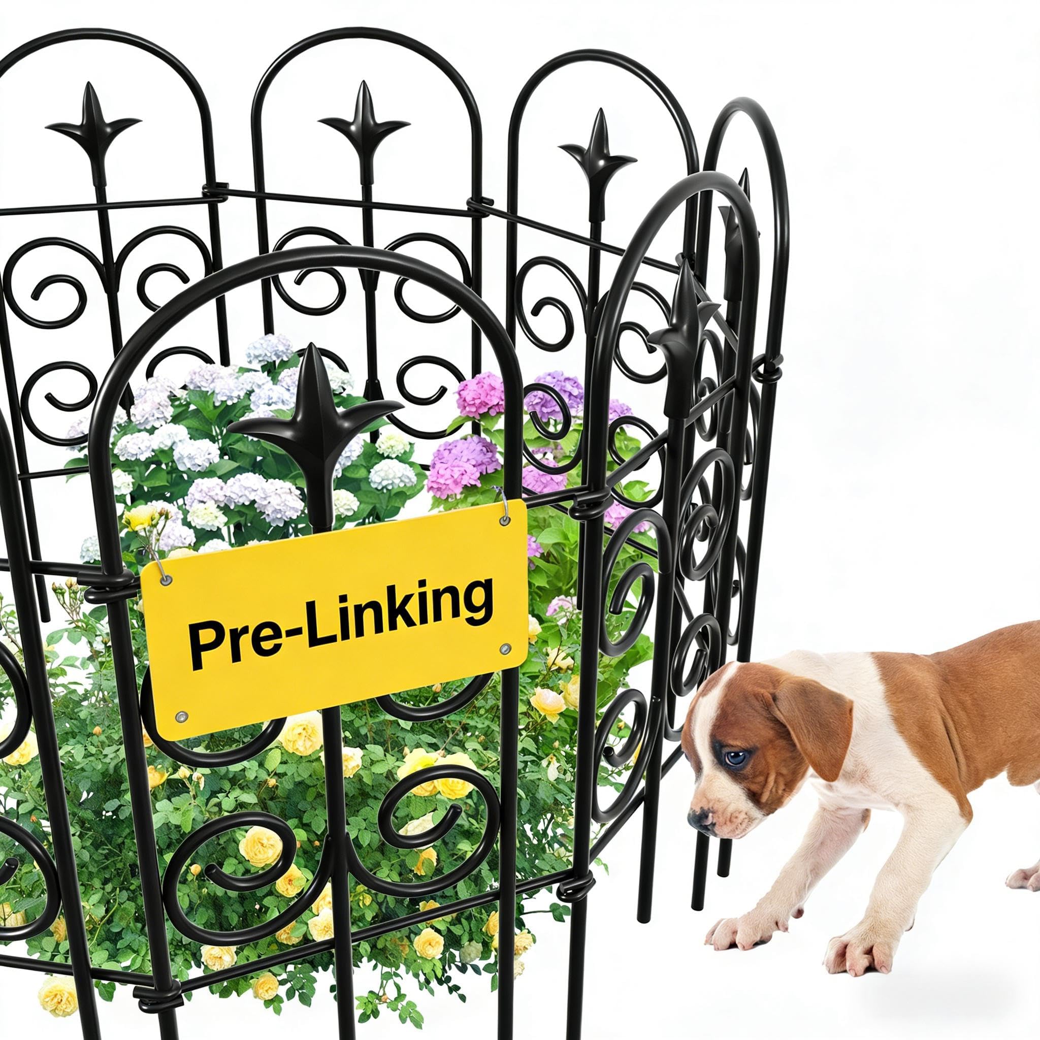 Amagabeli Decorative Garden Fence 81cm(H) x 41cm(W) (8 Panels, Total Length 3.3m) Metal No Dig Fence Outdoor Border for Flower Bed, Yard, Animal Barrier, Black