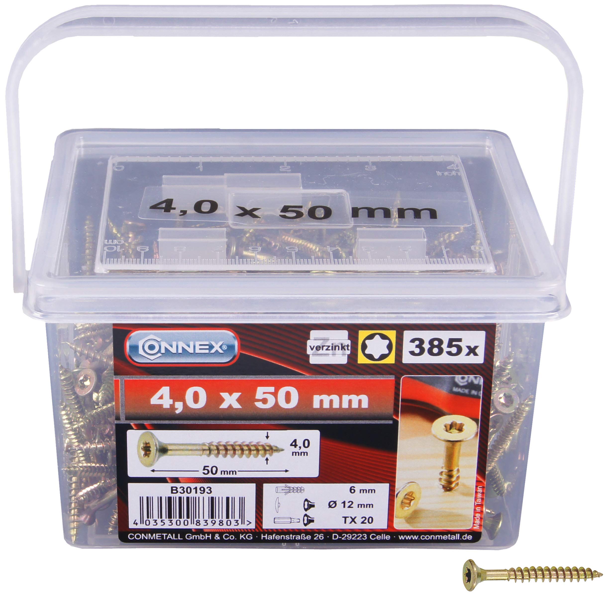 Connex Universal Chipboard Screws 4.0 x 50 mm Torx Star-Shaped Drive Countersunk Head Bucket of 385 — image 1