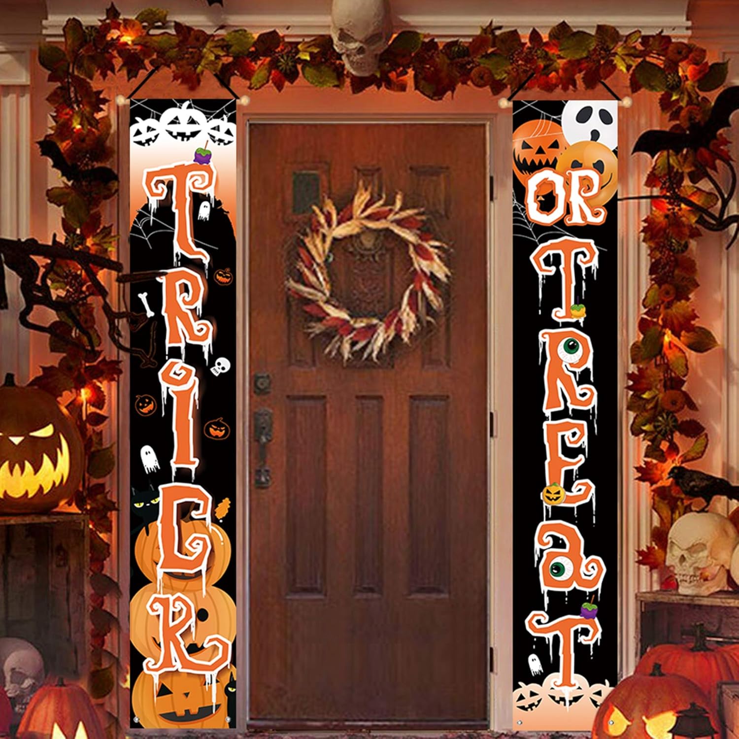 Bonsai Tree Halloween Decorations for Home, Trick or Treat Scary Hanging Vertical Banners Porch Signs Decor, Holiday Welcome Sign for Front Door Yard Wall Outdoor Indoor Party 12 x 71 Inch