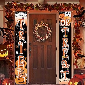 Bonsai Tree Halloween Decorations for Home, Trick or Treat Scary Hanging Vertical Banners Porch Signs Decor, Holiday Welcome Sign for Front Door Yard Wall Outdoor Indoor Party 12 x 71 Inch