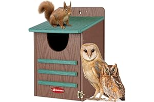Kingsyard Large Recycled Plastic Wooden Owl House, Waterproof Screech Owl Bird Boxes for Outside, Owl Nesting Box Kit with Screws Ideal for Wildlife, Elf, Pygmy, Garden, Air Ventilation. Green