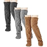 Geyoga 3 Pairs Over Knee Fuzzy Socks High Fuzzy Leg Warmers Over Knee Plush Slipper Socks for Women Christmas Sleeping