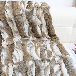 Real Rabbit Fur Throw Blanket Rug Luxury Patchwork