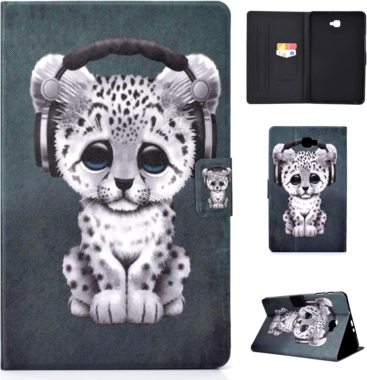 Lspcase Samsung Galaxy Tab A 10.1 Case Cover PU Leather Flip Folio Cover for Samsung 10.1 SM-T580/T585 Backcover with Auto Wake/Sleep and Card Slots for Samsung Galaxy Tab A 10.1 Baby Leopard