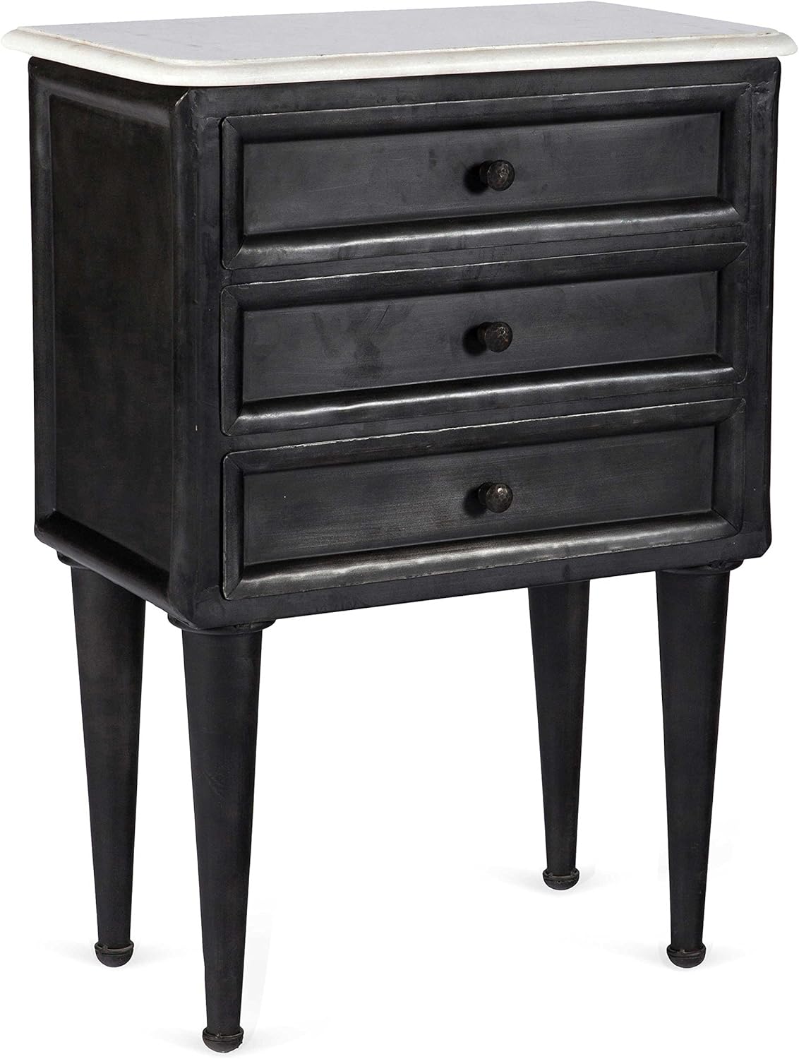 Amazon Com Kathy Kuo Home Nolen Industrial Loft Vintage Iron White Marble Nightstand Furniture Decor