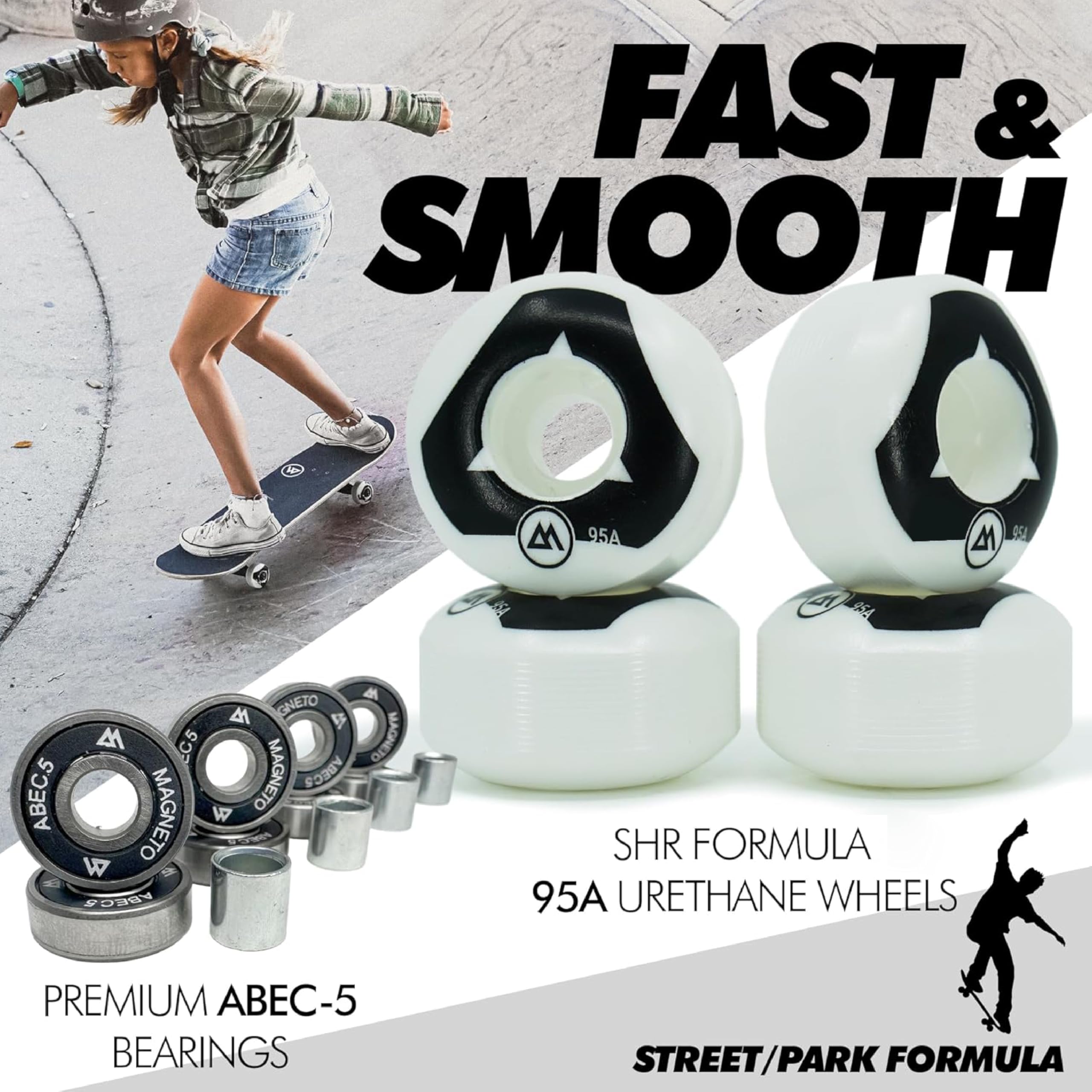 Magneto Complete Skateboard | 6-Layer Canadian Maple Double Kick Concave Deck | Beginners, and Teens