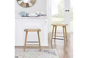 AllForWood Thor Wicker Counter Height Wooden Counter Stool with Hand-Knitted Rope, K/D, Backless Island 24" Wicker Stool for Kitchen, Solid Wood, Eco-Friendly, Modern Design (2, Light Brown)