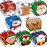 Censen 32 Pcs Christmas Goody Gift Boxes with Bow 3D Christmas Treat Goodie Boxes Cardboard for Holiday Xmas Party Favors Supplies, 4.7 x 4.7 x 3.5 Inches, 8 Styles