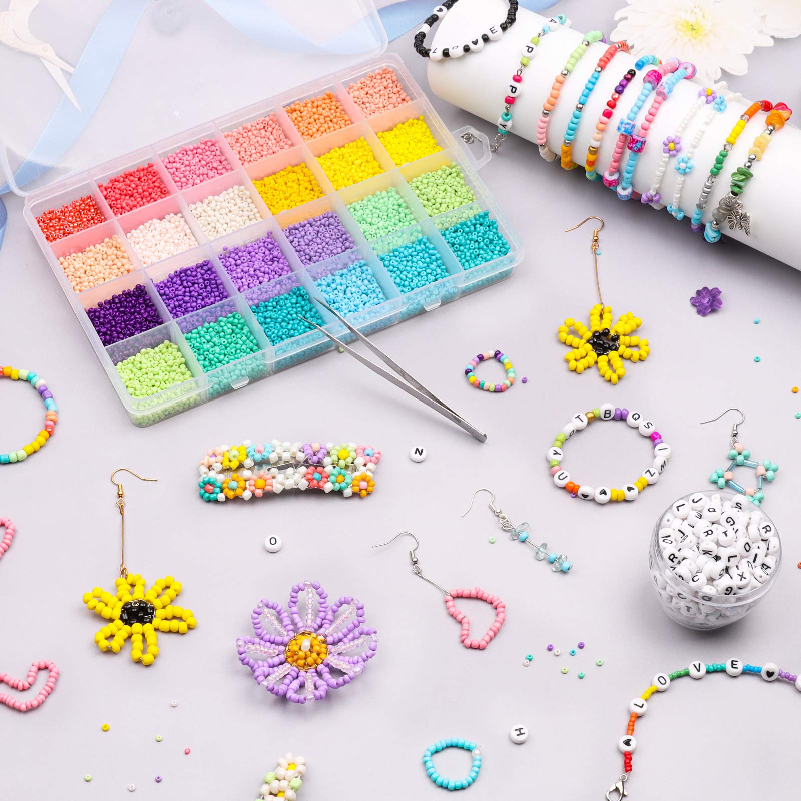 Yholin Glass Seed Beads With Letter Beads Small Kit Beads