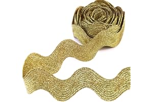 SEWDIYTR Rick Rack Golden Wave Bending Fringe Trim 1.6 Inch Wide RIC Rac Jumbo Metallic Lace Ribbon Trim for Sewing Crafts Party Decor 4 Yards