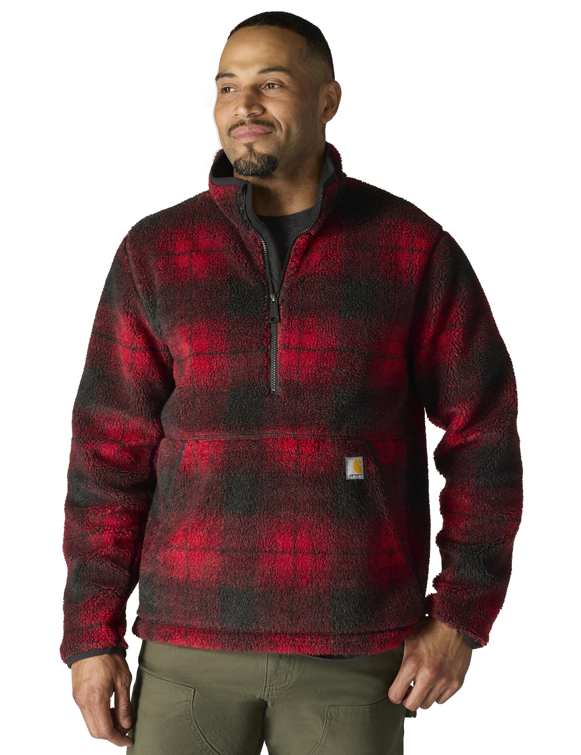 Carhartt Men’s Loose Fit Fleece Pullover, Industry Red Ombre Plaid, 3X-Large