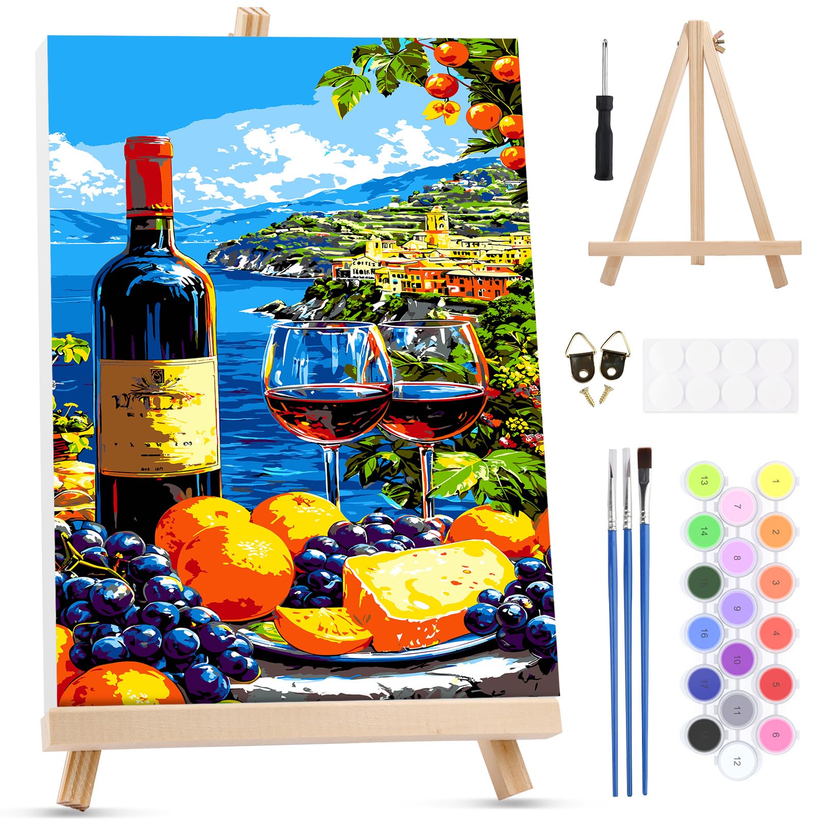 MXJSUA Town Scenery Framed Paint by Numbers Kit for Adults Beginner with Wooden Easel, Adults' Paint-by-Numbers on Canvas, Easy DIY Acrylic Number Painting for Home Decor Gifts, 20x30cm