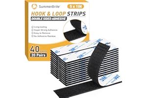 SUMMERBRITE Hook and Loop Strips with Adhesive 1x5IN 20Pairs/40Strips, Black Strong Sticky Back Fastener, Heavy Duty Double-Sided Adhesive Hanging Strips for Home Office School