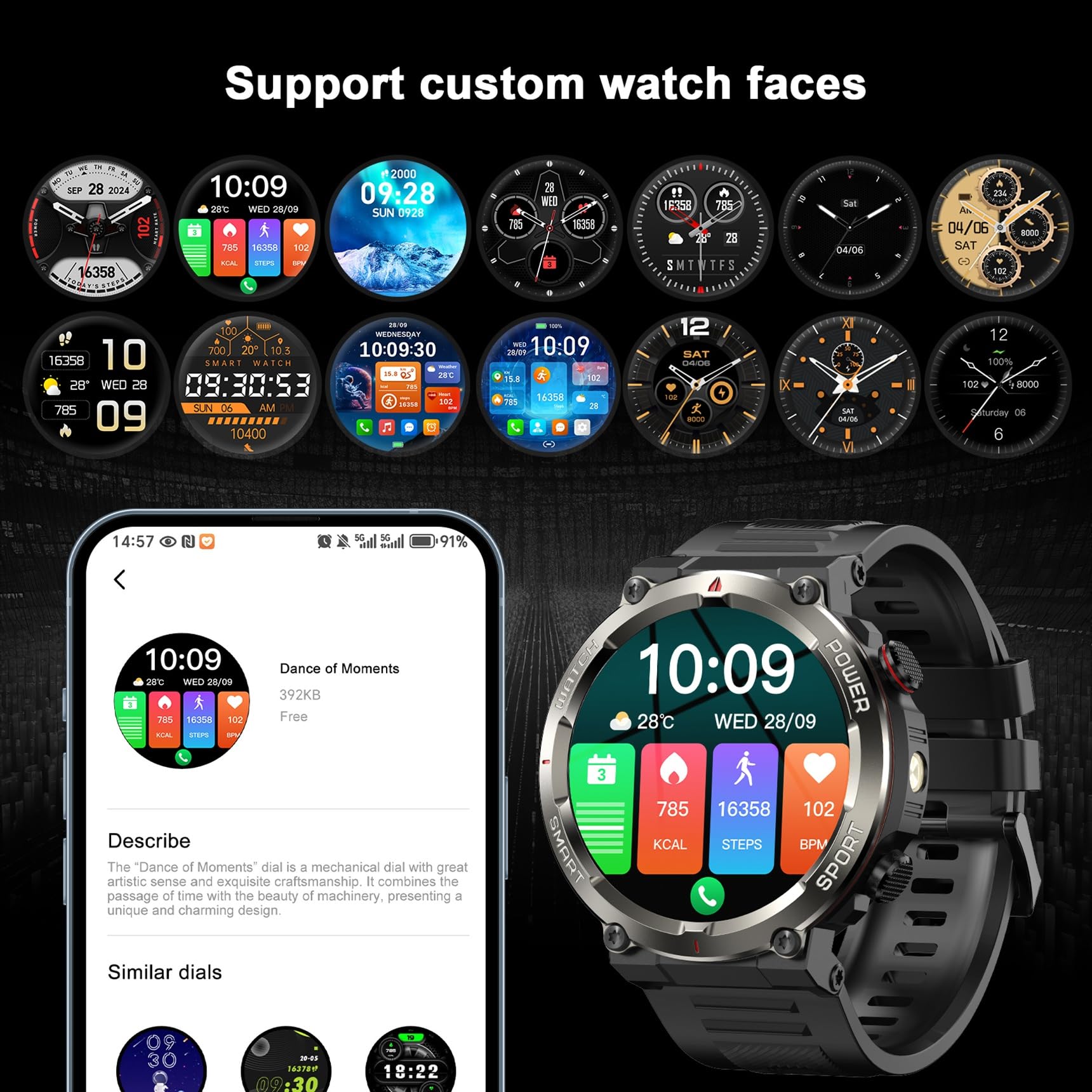 Military Smart Watch for Men（Bluetooth Calling）, Fitness Watch with Flashlight,Compass,960mAh Battery,120+ Sports,SpO2 Heart Rate Sleep Monitor,Step Counter,IP68 Waterproof Smartwatch for iOS Android