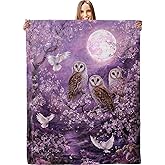 Enchanted Moonlit Owls Blanket, Plush Soft Lightweight Warm Cozy Flannel 60×50 inch Throw Blanket with Night Forest Bird Pattern for Couch, Travel, Bed, Outdoor, Gifts for Kids Adults Women Girls