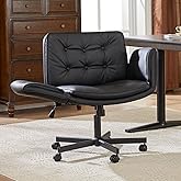Amseatec Criss Cross Chair with Armrests & Wheels, PU Leather Vanity Chair, Comfortable Adjustable Swivel Computer Office Des