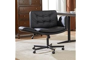 amseatec Criss Cross Chair with Armrests & Wheels, PU Leather Vanity Chair, Comfortable Adjustable Swivel Computer Office Desk Chairs for Home, Make Up, Bed Room (Black)