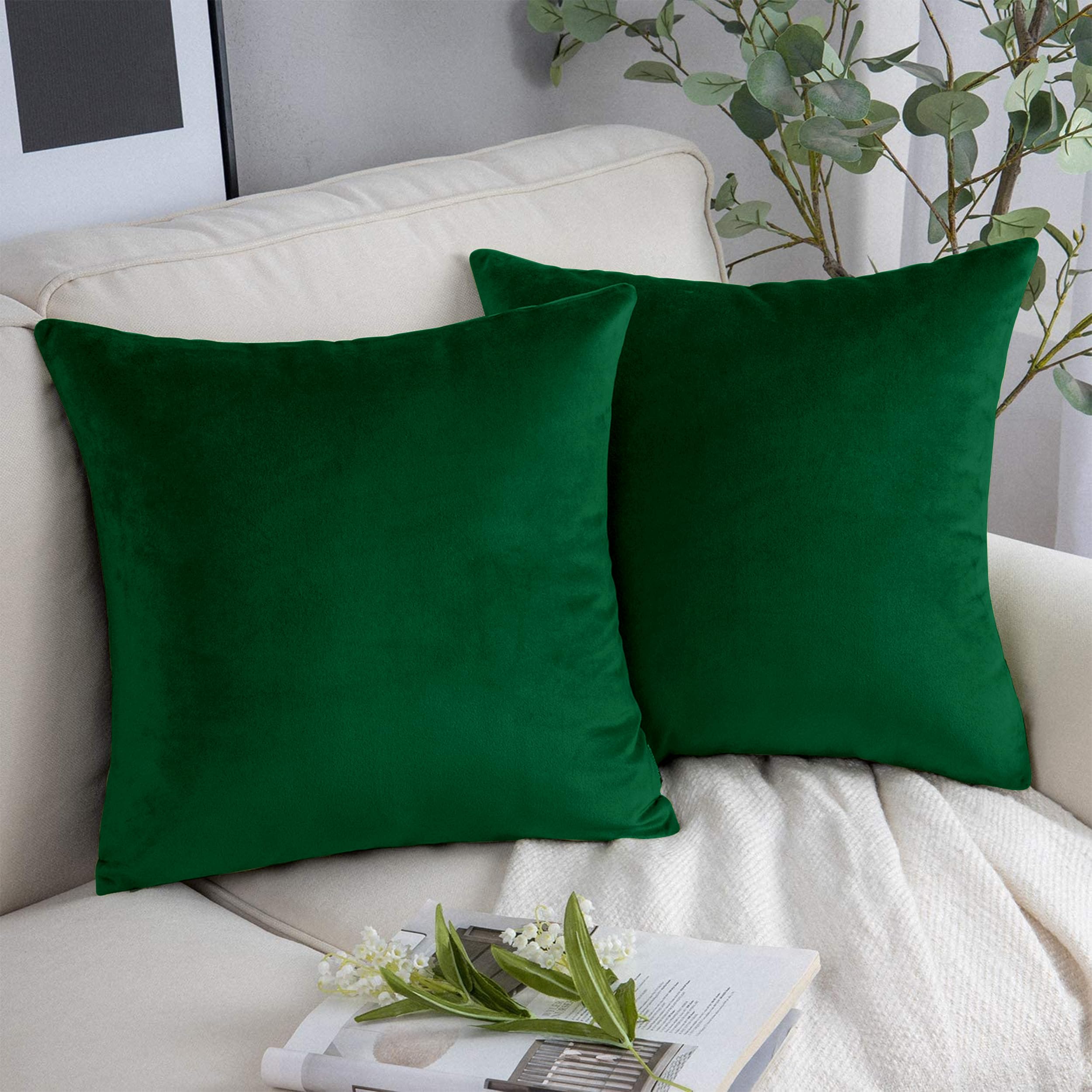 Yorkshire Bedding Cushion Covers 45 x 45 (Pack of 2) - Decorative Velvet Square Throw Pillow Cases - Luxury Soft Green Cushion Cover for Sofa Couch Bedroom with Invisible Zipper 18x18 Inches