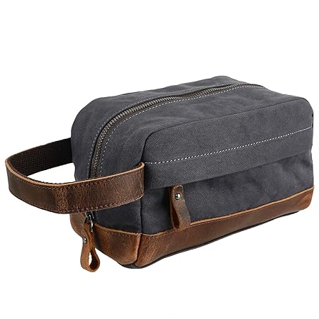 Retro Segeltuch Kulturbeutel, echtes Leder Kosmetische Make-up Tasche für Männer, Business, Urlaub, Reisen ONEGenug