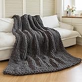 Larexius Chunky Knit Blanket - Luxury Soft Cozy 50 * 60 Throw Blanket,100% Woven Blanket Rope Knot Throw Blanket for Couch, Sofa, Home Decor, Gift - Machine Washable (Black Gray, 50 * 60)