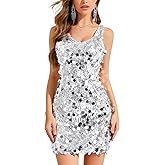 Women's Sequin Dress Sparkly Glitter V Neck Sleeveless Shift Dress Cocktail Disco Outfit Party Club Night Out Dresses