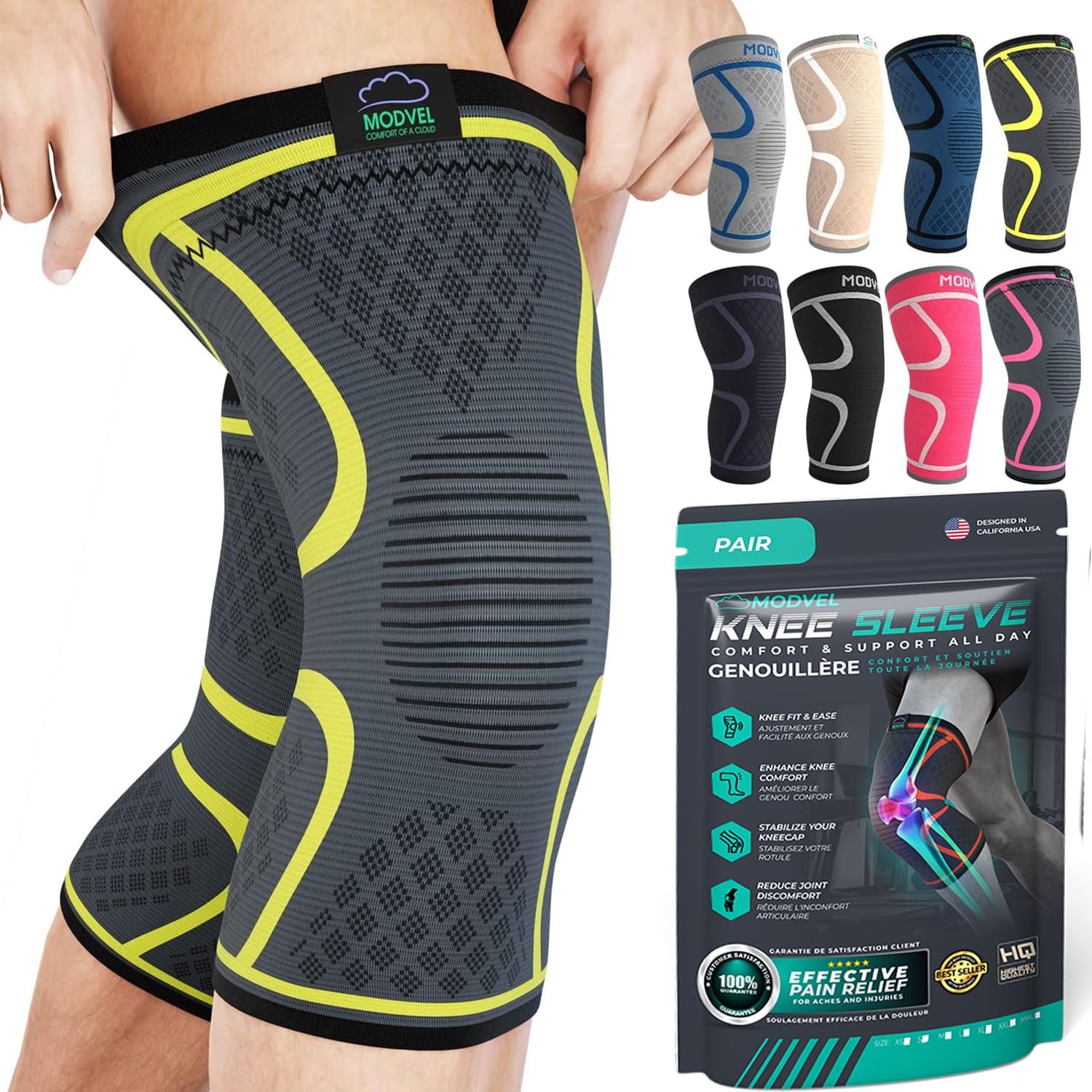 Modvel 2 Pack Knee Brace for Women & Men - Workout