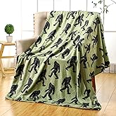 Buryeah Big Foot Sasquatch Gifts Bigfoot Blanket for Men Women Funny Birthday Unique Sasquatch Gifts Vintage Flannel Throws Blanket for Bed Sofa, 50"x60"(Green,Black)