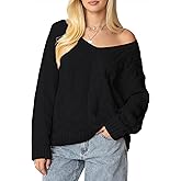 IWD Women's Oversized Sweaters Cable Knit V Neck Long Sleeve Pullover Sweater 2026