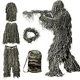 DoCred 5 in 1 Ghillie Suit, 3D Camouflage Hunting Apparel w/Jacket, Pants, Hood, Carry Bag for Adults/Youth, S/M/L/XL/XXL