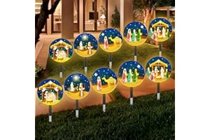 AKAIXI Nativity Scene Solar Light Christmas Outdoor Decorations 5-in-1 Yard Nativity Lights Stakes Outdoor LED Lights Solar Powered for Yard Pathway Garden Lawn Holiday Decor - 2 Sets