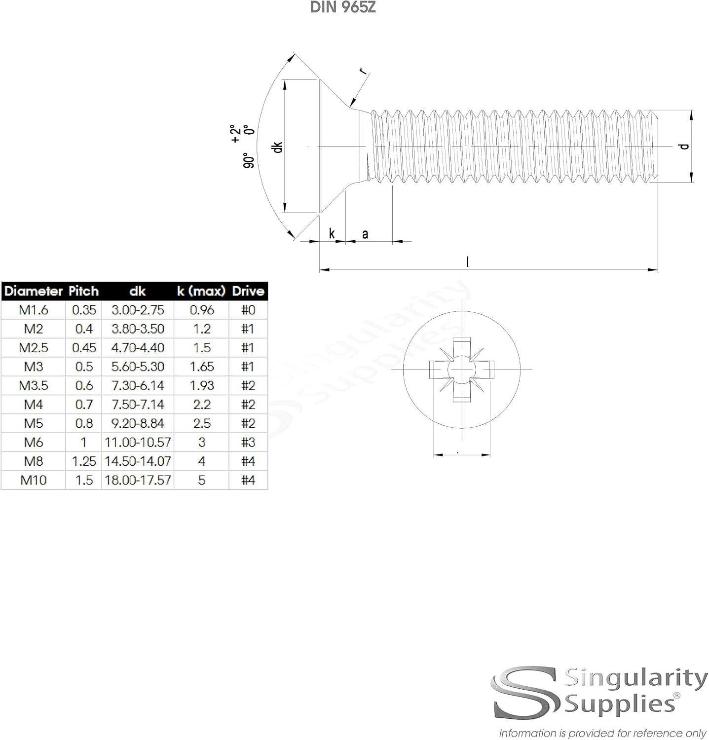 M1.6 (1.6mm x 10mm) Pozi Countersunk Machine Screw (Bolt) - Stainless Steel (A2) (Pack of 20), M1.6x10 - A2(20) - Image 5