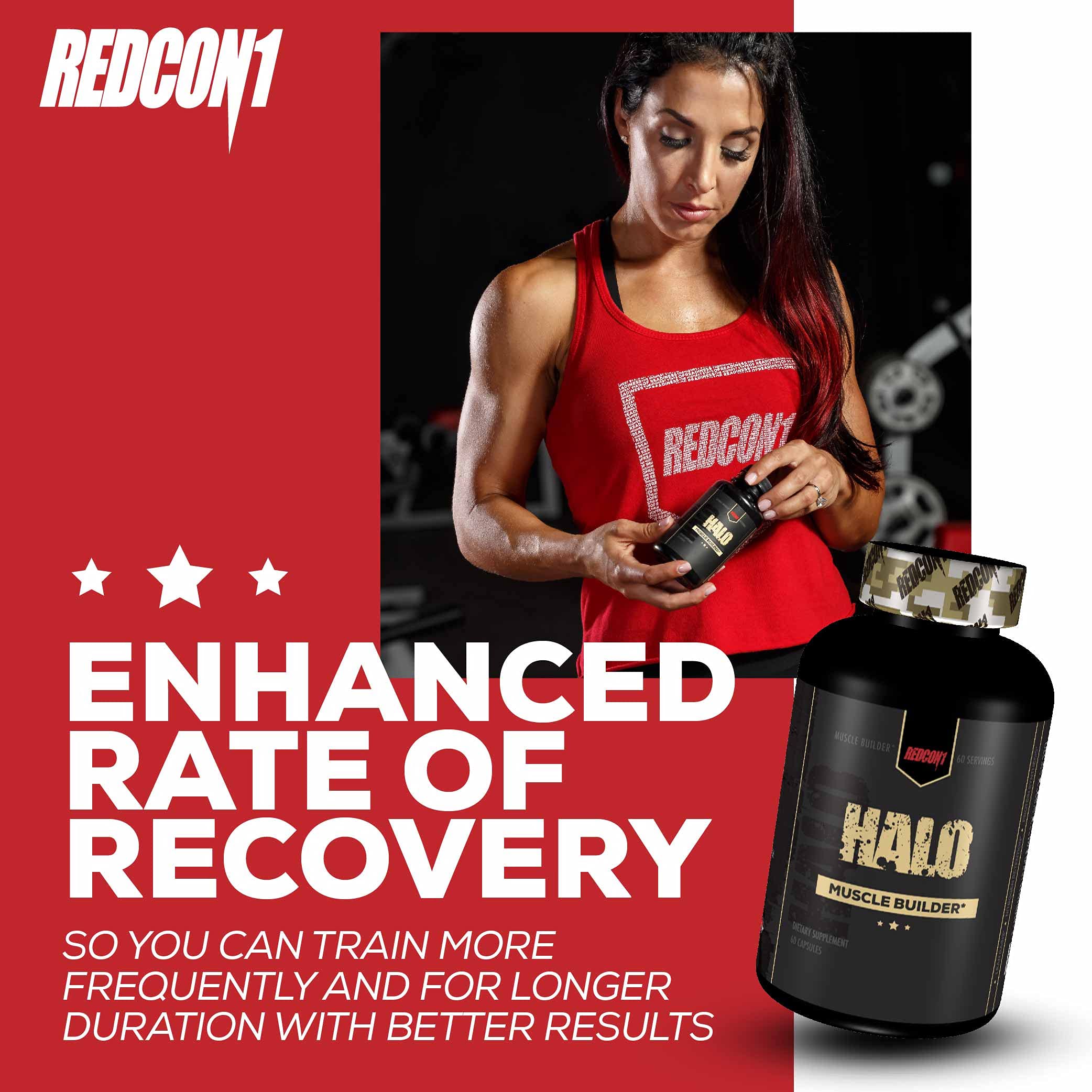 REDCON1 Halo Muscle Builder Supplement - Gluten Free + Keto Friendly to Support Muscle Mass Growth - Contains Chinese Smilax Root Extract to Improve Nitrogen Retention (60 Capsules)