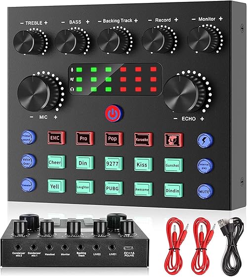 Audio Interface Podcast Equipment Bundle,focombance Bluetooth DJ Mixer Audio Streaming Mixer Podcast Production Studio Equipment Gaming PC Phone Record Live Card Sound Board Voice Changer YouTube