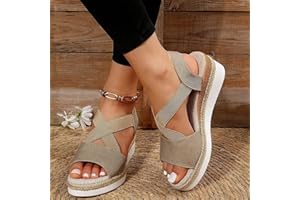 EMRELOD Wedge Sandals for Women Platform Sandals Orthopedic Sandals for Women Comfortable Espadrille Sandals Dressy Summer Open Toe Ankle Strap Low Heel Fashion Strappy Beach Shoes (01-Khaki, 6.5)