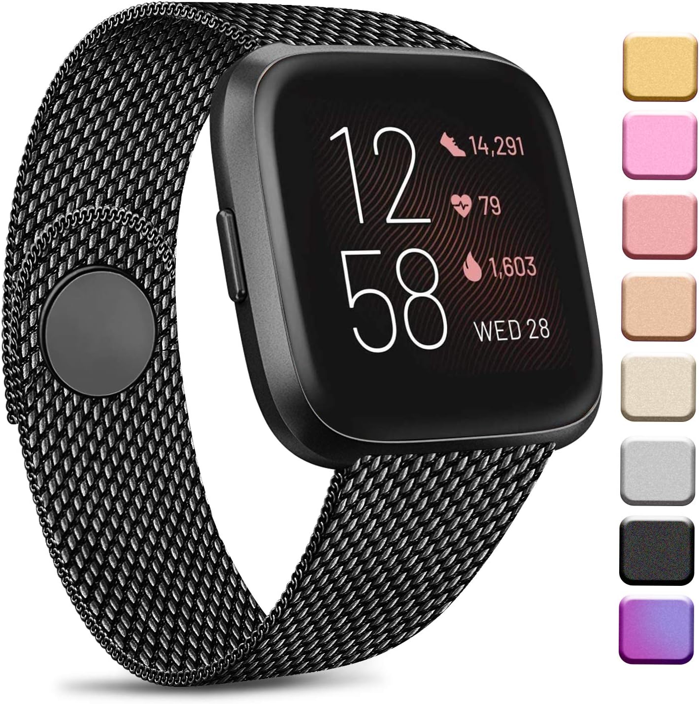 Mugust Metal Loop Band Compatible with Fitbit Versa 2 / Fitbit Versa/Fitbit Versa Lite Edition