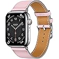 DONEGANI LB1 Leather Band for Apple Watch Hermes Women Men Ultra 2 49mm, Series 10 46mm, 9 8 7 45mm 41mm, SE 6 5 4 44mm 40mm, 3 2 1 42mm 38mm iWatch, Strap Pink