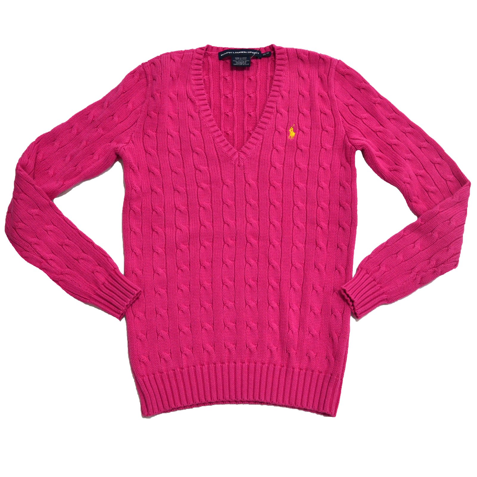 Ralph Lauren Women's V-neck Cable Knit Pony Logo Sweater