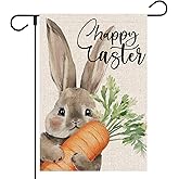 OPULANE Happy Easter Bunny Garden Flag 12x18 Inch Double Sided Rabbit for Outdoor Small Burlap Holiday Yard Decoration Flag
