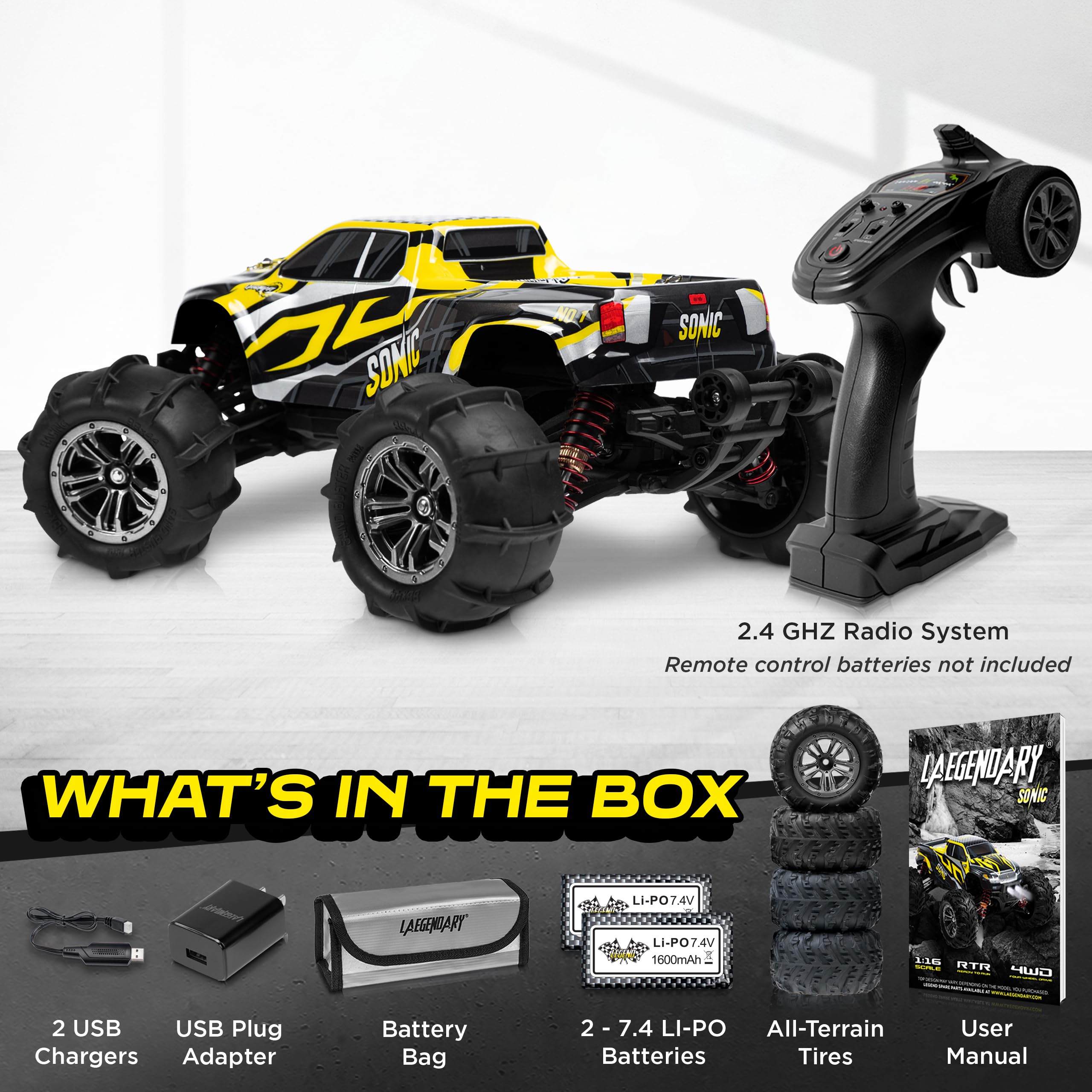 LAEGENDARY Remote Control Car, Hobby Grade RC Car 1:16 Scale Brushless Motor With Two Batteries, 4x4 Off-Road Waterproof RC Truck for Adults, Gifts for Kid