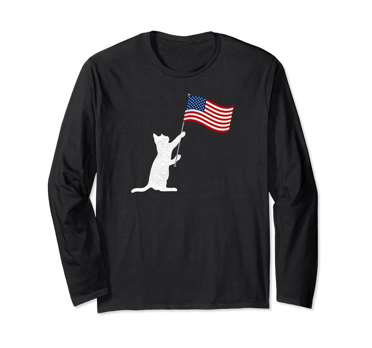 Cute Cat Lover USA Flag Independence Day Long Sleeve T-Shirt-anz