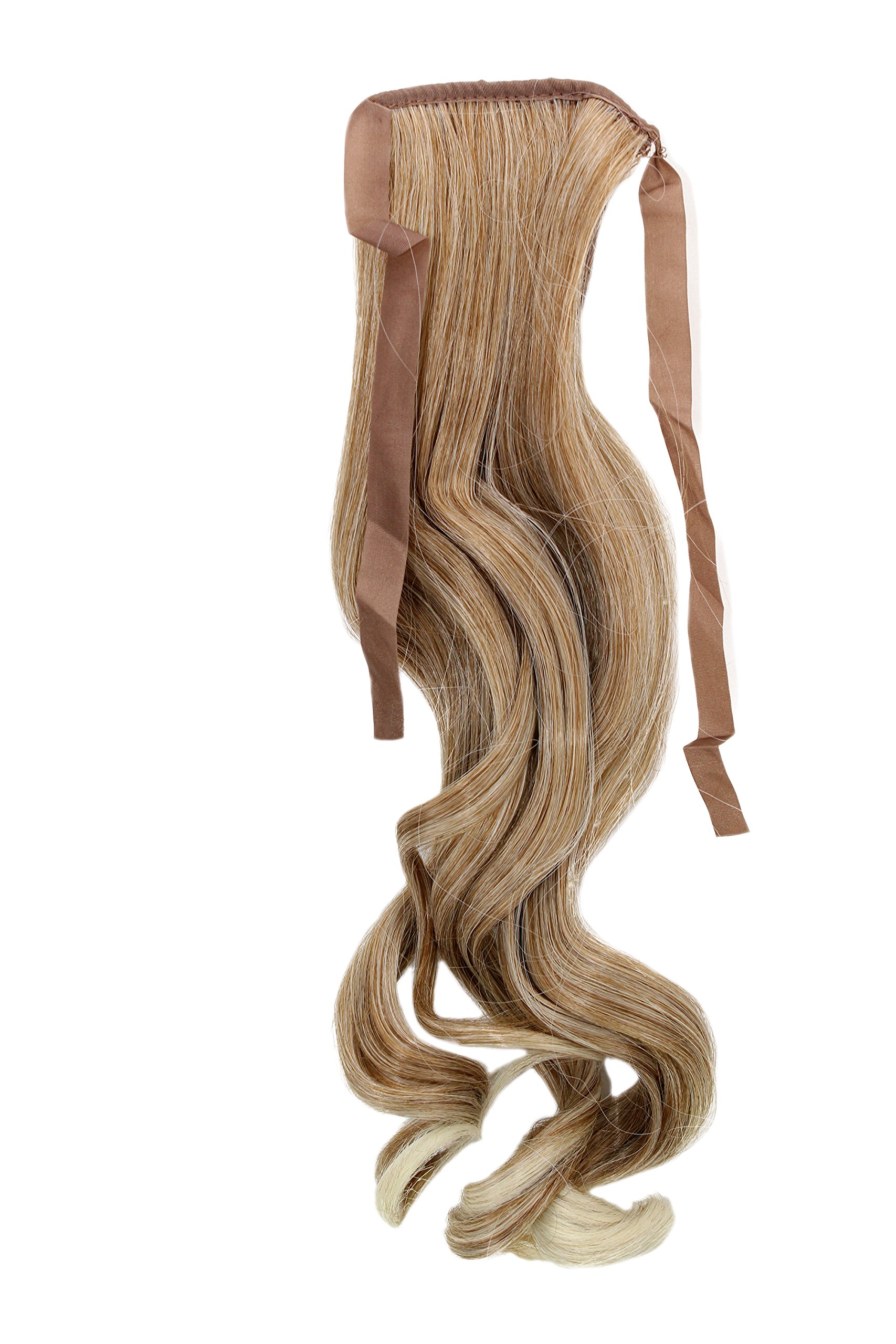 WIG ME UP - YZF-TC18-27T613 Hairpiece Pontail Pigtail extension slim light wavy comb and ribbon strawberry blond mix streaked platinum highlights 18inch