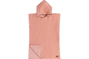 Jade&Kai Hooded Towel for Kids | Snaps into a Poncho | Organic Cotton Waffle | Lightweight and Absorbent | Bath, Beach, and Pool | Multiple Colors | (Large (6-10 Yrs), August Rose)