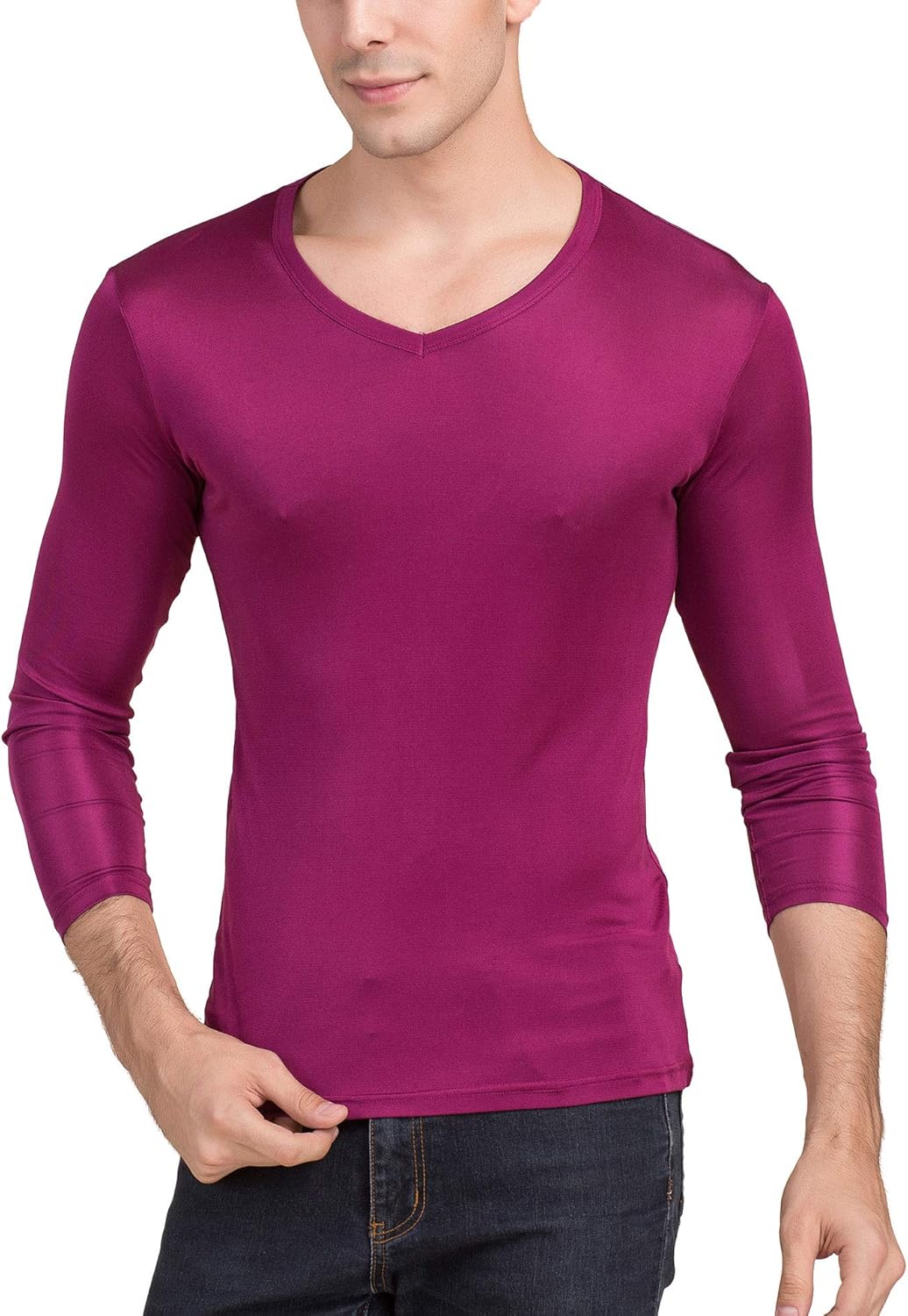 Paradise Silk Men's Pure Silk V Neck Long Sleeves Long Johns Top at  Men’s Clothing store